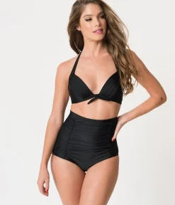 Unique Vintage Swim Tops|Two Piece Swim>1950s All Black Monroe Bikini Top