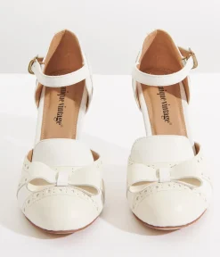 Unique Vintage Work Wear|Heels>1920s Beige & Cream Bow Heels
