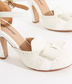 Unique Vintage Work Wear|Heels>1920s Beige & Cream Bow Heels