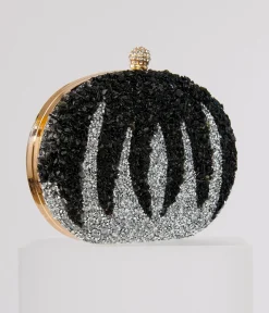 Unique Vintage Special Occasion|All Things Black>1920s Black Beaded & Silver Rhinestone Spooky Clutch Purse