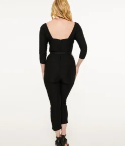 Unique Vintage Rompers & Jumpsuits|All Things Black>1950s Black Bow Bengaline Jumpsuit