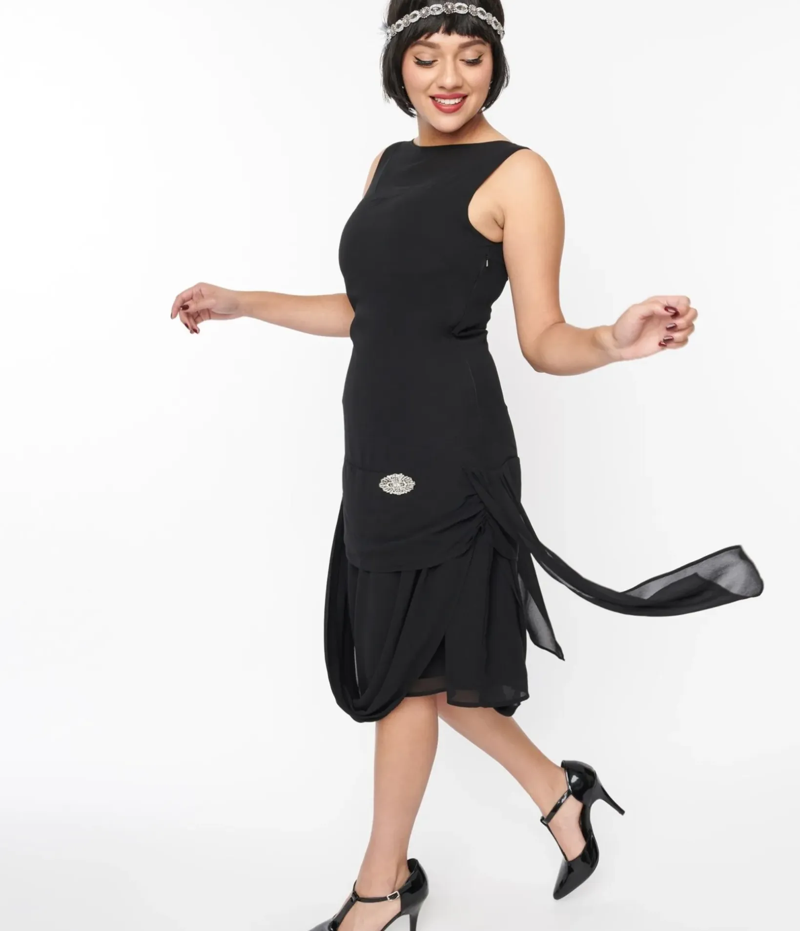 Unique Vintage Everyday Dresses|Special Occasion>1920s Black Draped Flapper Dress