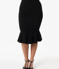 Unique Vintage Skirts|Pencil Skirts & Dresses>1940s Black Fishtail Lizette Wiggle Skirt