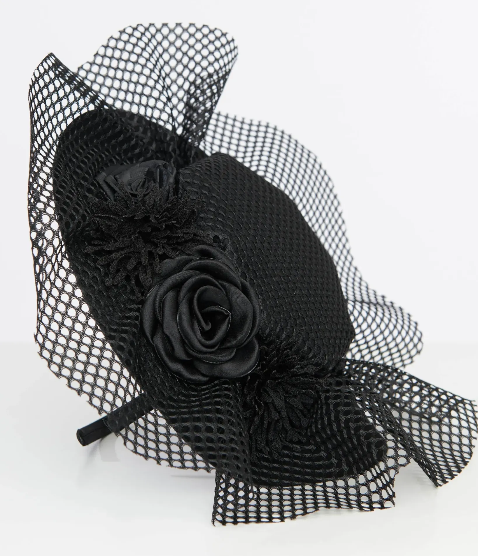 Unique Vintage Special Occasion|All Things Black>1930s Black Floral & Mesh Fascinator