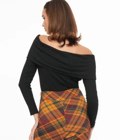 Unique Vintage All Things Black>1960s Black Folded Shoulder Knit Top