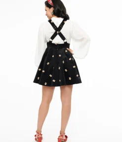 Unique Vintage Skirts|All Things Black>1950s Black & Gingerbread Brionne Pinafore Skirt