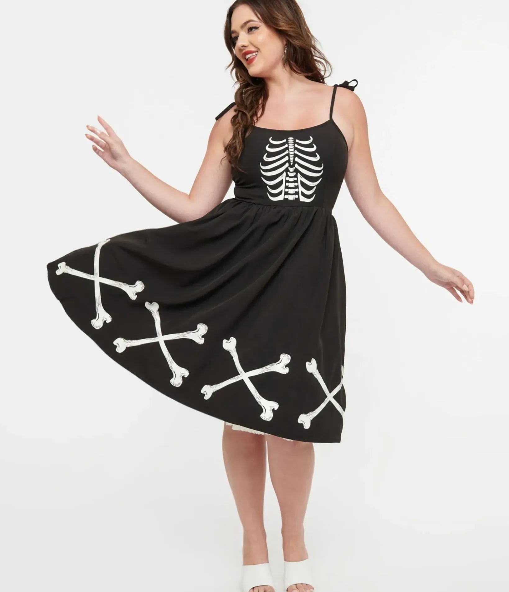 Unique Vintage Swing|Pocket Dresses>1950s Black & Glow in the Dark Skeleton Bobbie Swing Dress