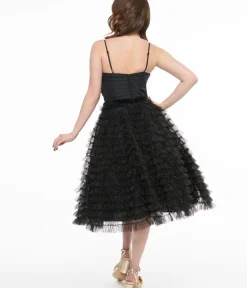 Unique Vintage Swing|Everyday Dresses>1950s Black & Gold Glitter Tulle Cupcake Swing Dress