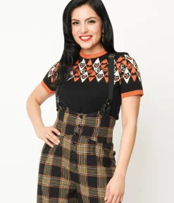 Unique Vintage Sweaters & Cardigans|Halloween>1950s Black Halloween Argyle Sweater