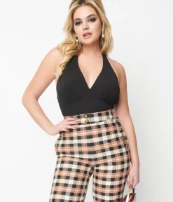 Unique Vintage All Things Black>1970s Black Halter Bodysuit