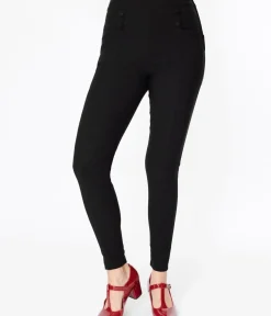Unique Vintage Pants|All Things Black>1950s Black High Waisted Cigarette Pants
