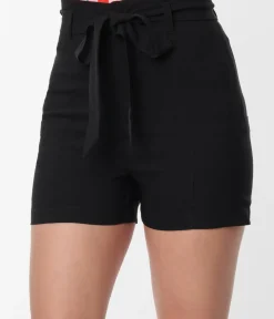 Unique Vintage Shorts|Summer Vacation>1940s Black High Waist Tied & True Shorts