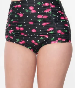 Unique Vintage Swim Bottoms|All Things Pink>1950s Black & Hot Pink Cherry Pin Dot Monroe Swim Bottom