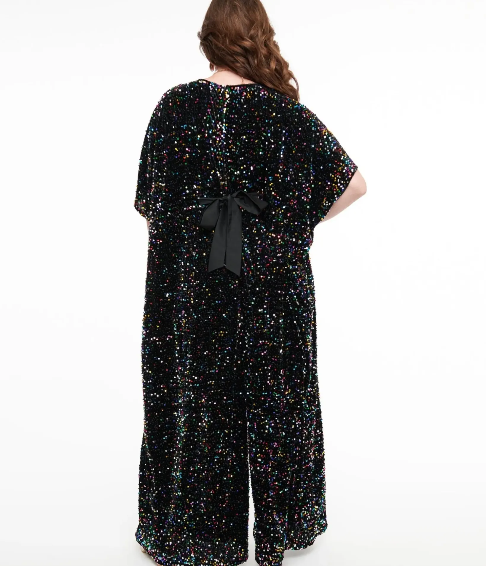 Unique Vintage Caftans|Caftans>1970s Black Iridescent Sequin Caftan Jumpsuit