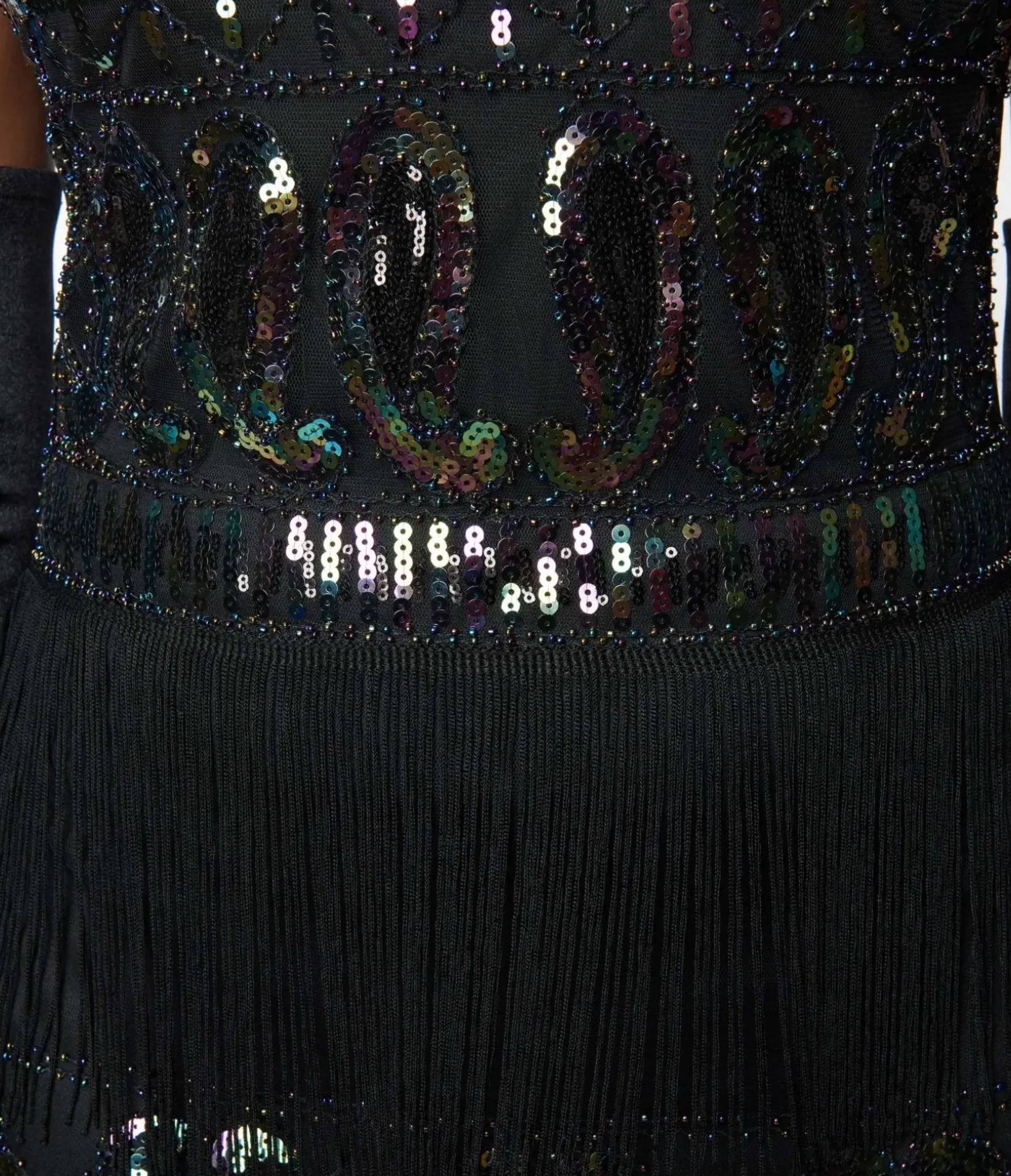 Unique Vintage Everyday Dresses|Special Occasion>1920s Black & Iridescent Sequin Sleeveless Flapper Dress