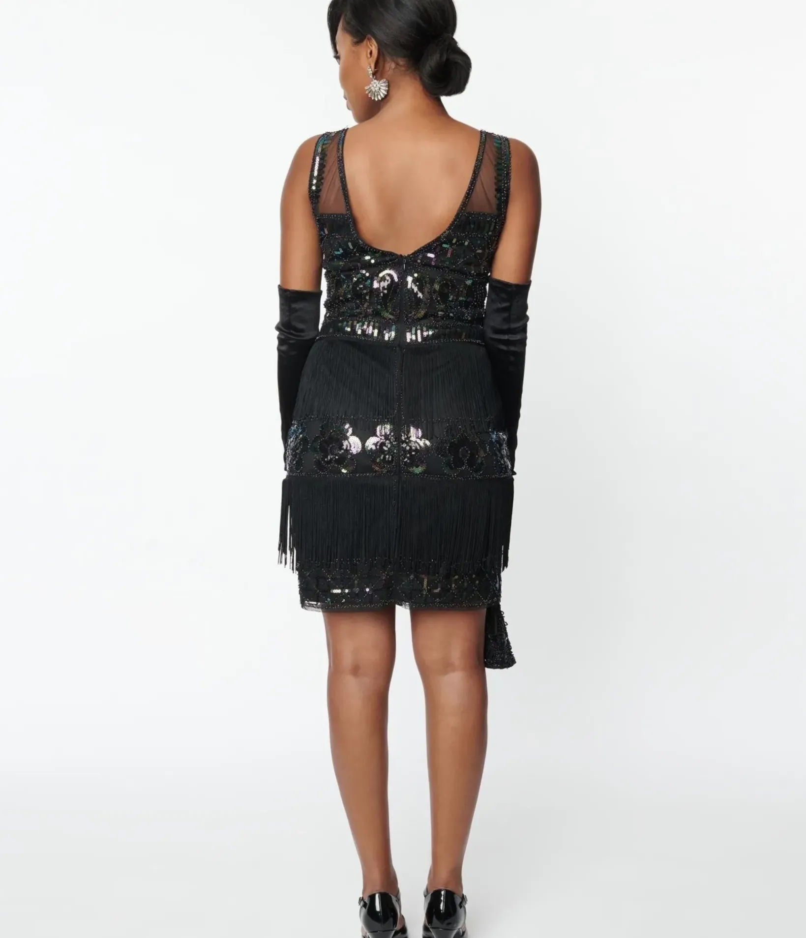 Unique Vintage Everyday Dresses|Special Occasion>1920s Black & Iridescent Sequin Sleeveless Flapper Dress