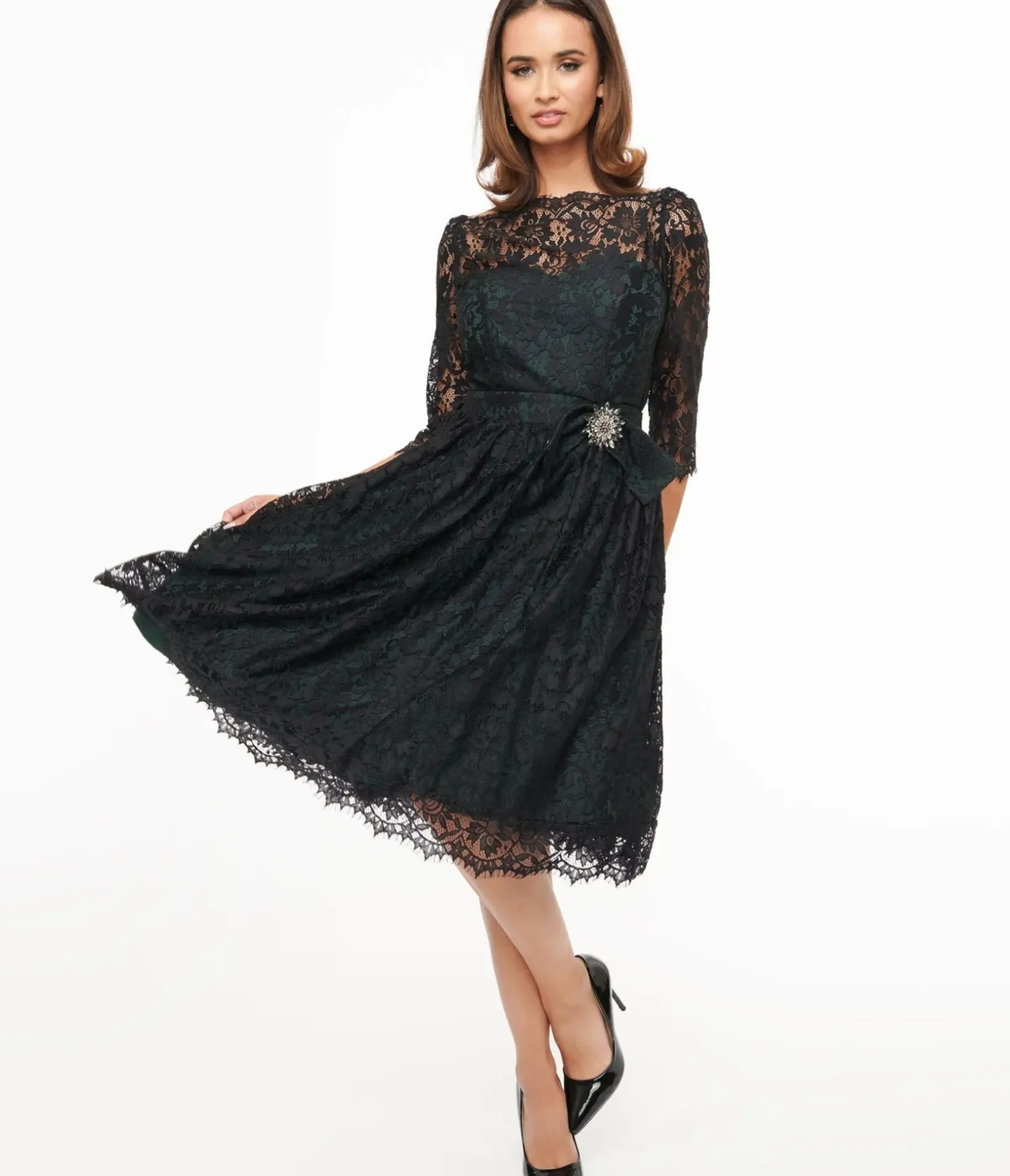Unique Vintage Swing|Everyday Dresses>1940s Black Lace Swing Dress