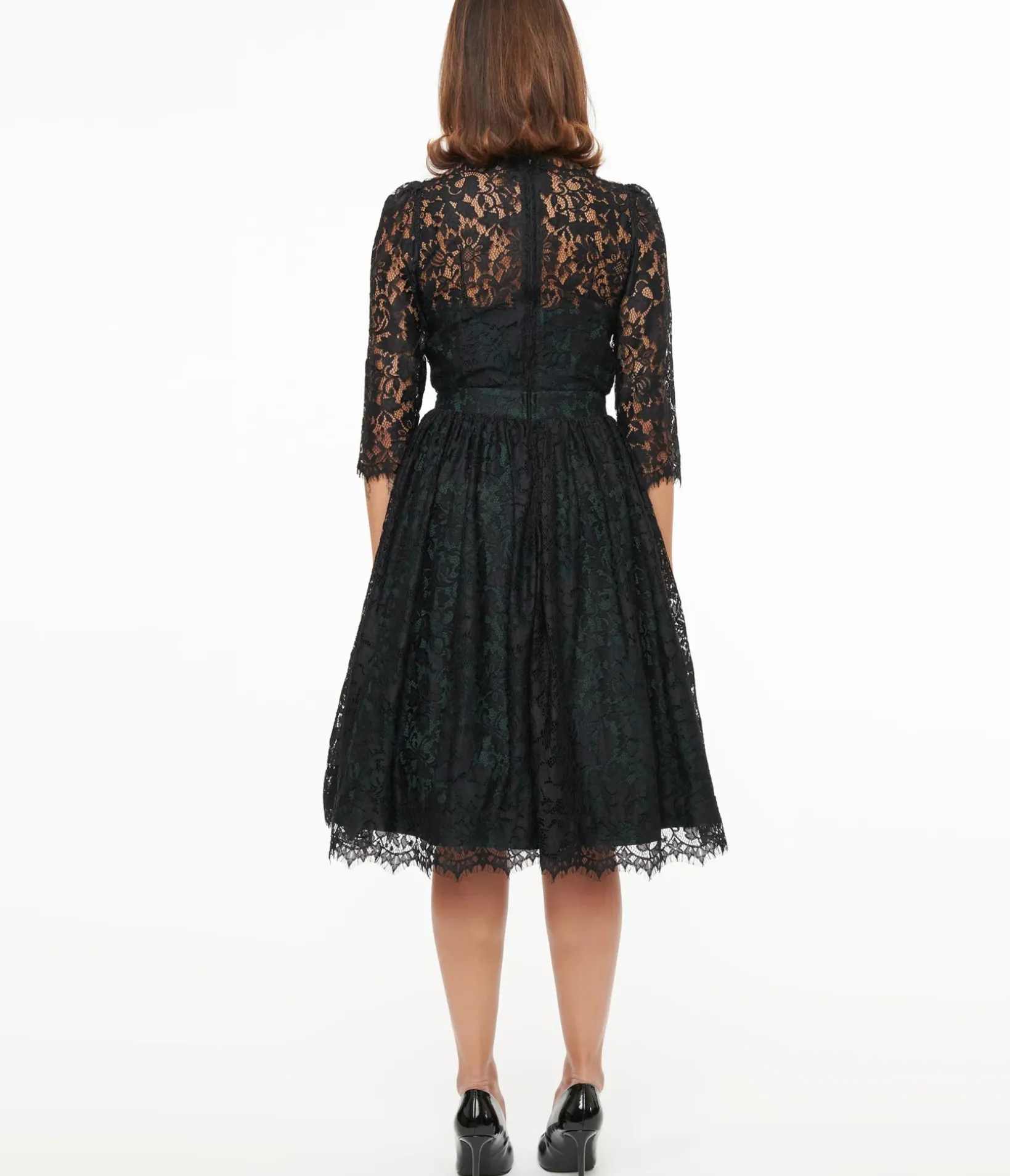 Unique Vintage Swing|Everyday Dresses>1940s Black Lace Swing Dress