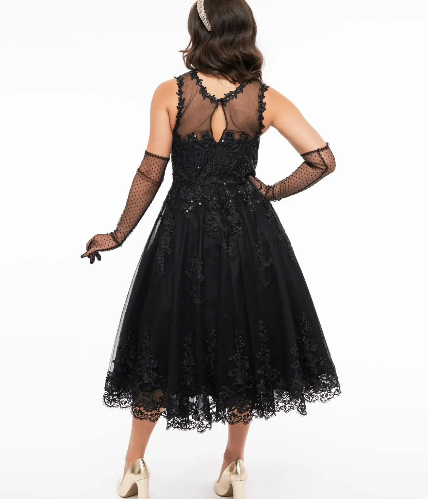 Unique Vintage Swing|Everyday Dresses>1950s Black Lace & Tulle Riviera Dress