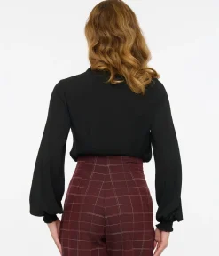 Unique Vintage Blouses|All Things Black>1940s Black Neck Tie Blouse