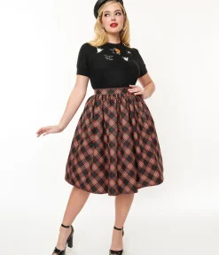 Unique Vintage Skirts|All Things Black>1950s Black & Orange Plaid Gellar Swing Skirt