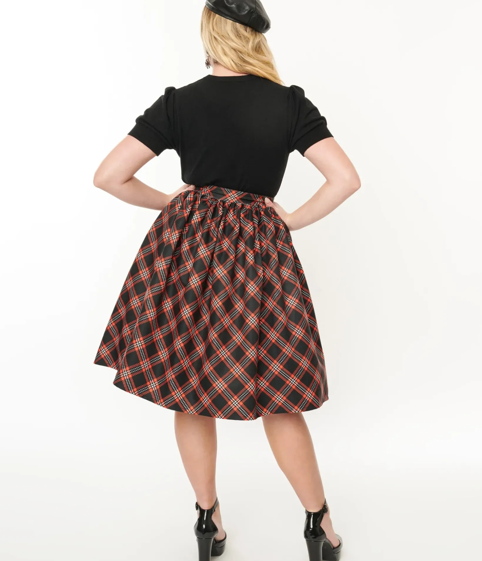 Unique Vintage Skirts|All Things Black>1950s Black & Orange Plaid Gellar Swing Skirt