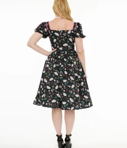 Unique Vintage Swing|Everyday Dresses>1940s Black & Pink Awesome Possum Button Front Swing Dress