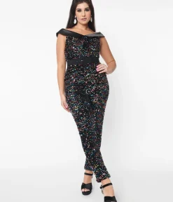 Unique Vintage Rompers & Jumpsuits|Rompers & Jumpsuits>1970s Black & Rainbow Sequin Gillian Jumpsuit