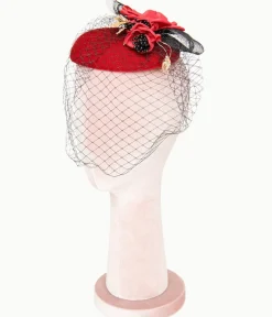 Unique Vintage All Things Red>1950s Black & Red Floral Fascinator Hat