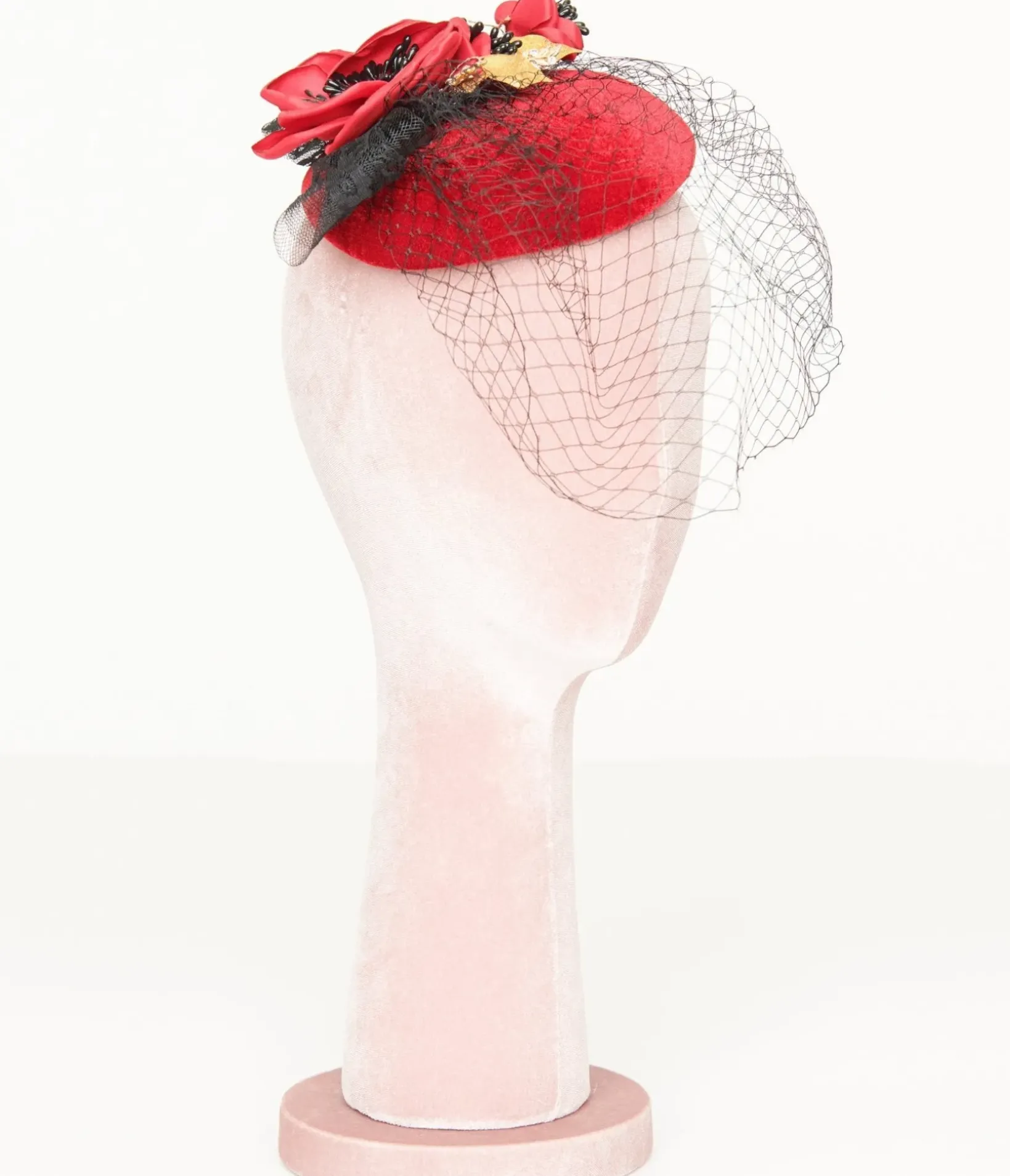 Unique Vintage All Things Red>1950s Black & Red Floral Fascinator Hat