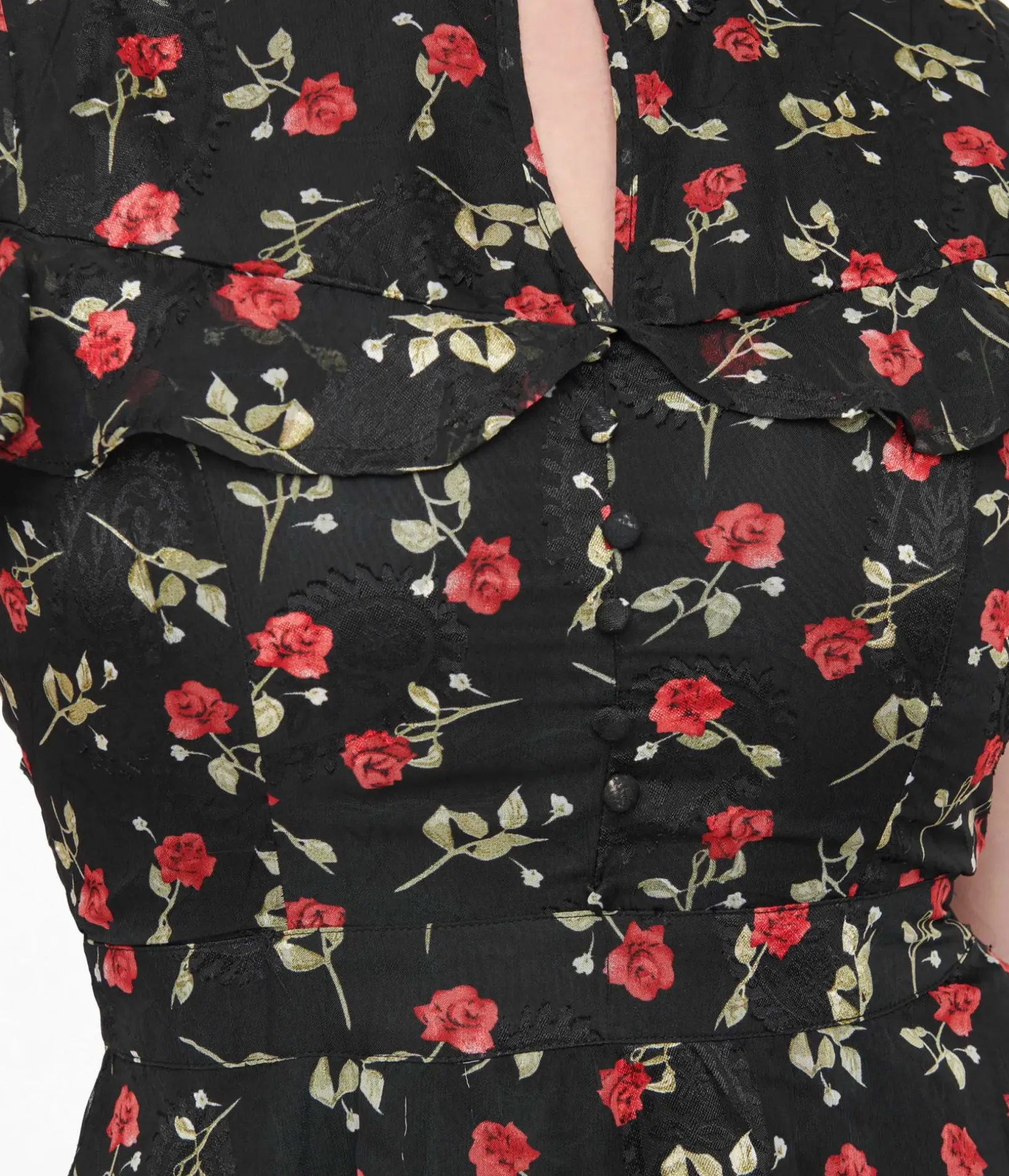 Unique Vintage Fit & Flare|Everyday Dresses>1950s Black & Red Rose Capulet Fit & Flare Dress