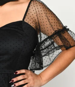 Unique Vintage Swing|Everyday Dresses>1950s Black Ruffle Sweetheart Swing Dress