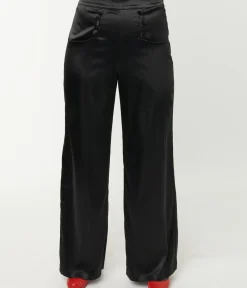 Unique Vintage Pants|Work Wear>1940s Black Satin High Waist Ginger Pants