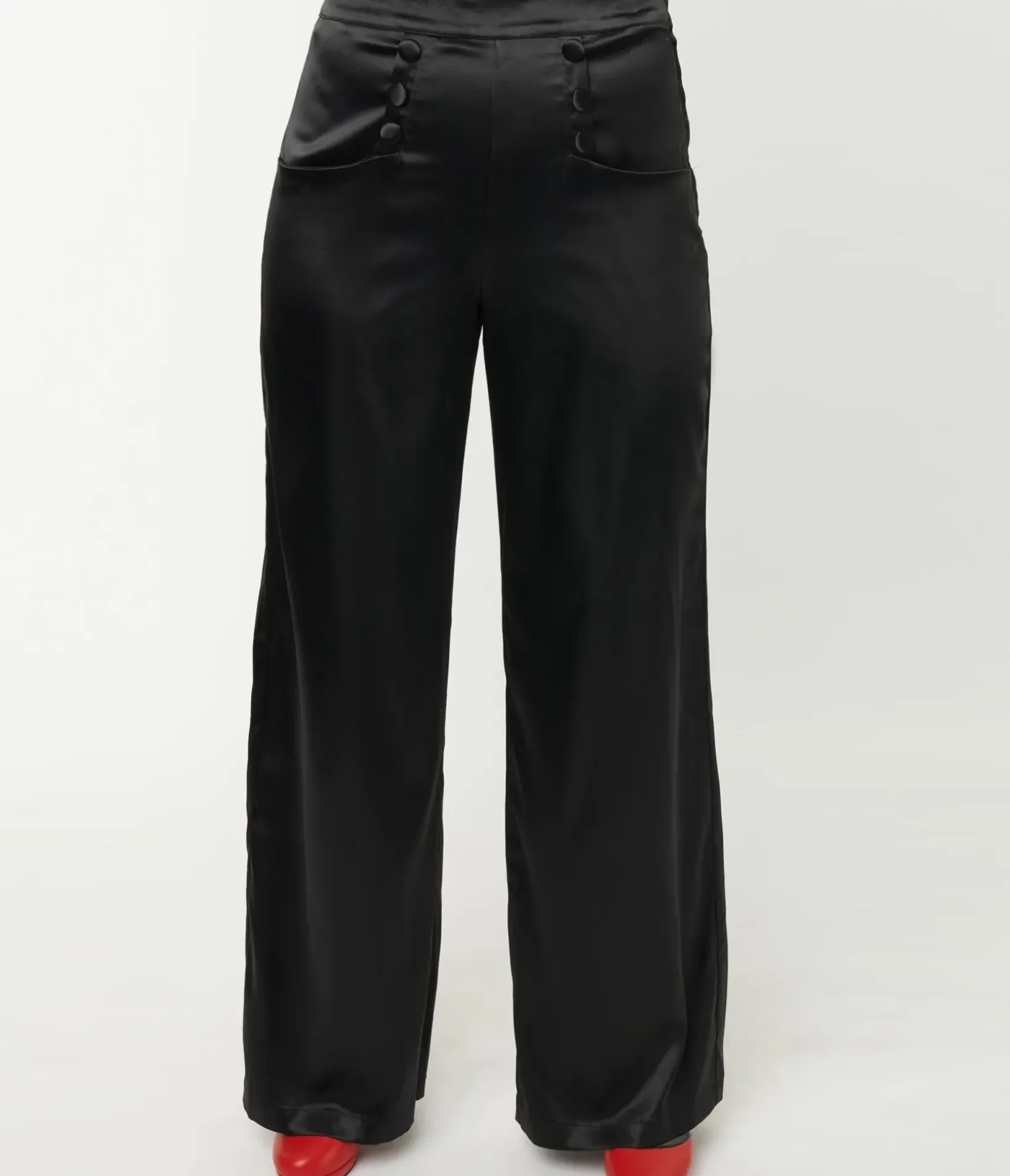 Unique Vintage Pants|Work Wear>1940s Black Satin High Waist Ginger Pants