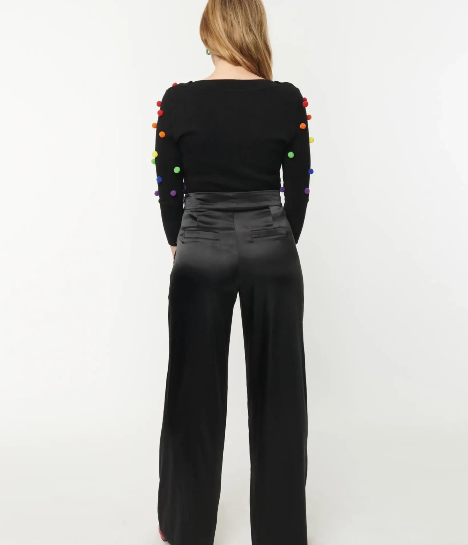 Unique Vintage Pants|Work Wear>1940s Black Satin High Waist Ginger Pants