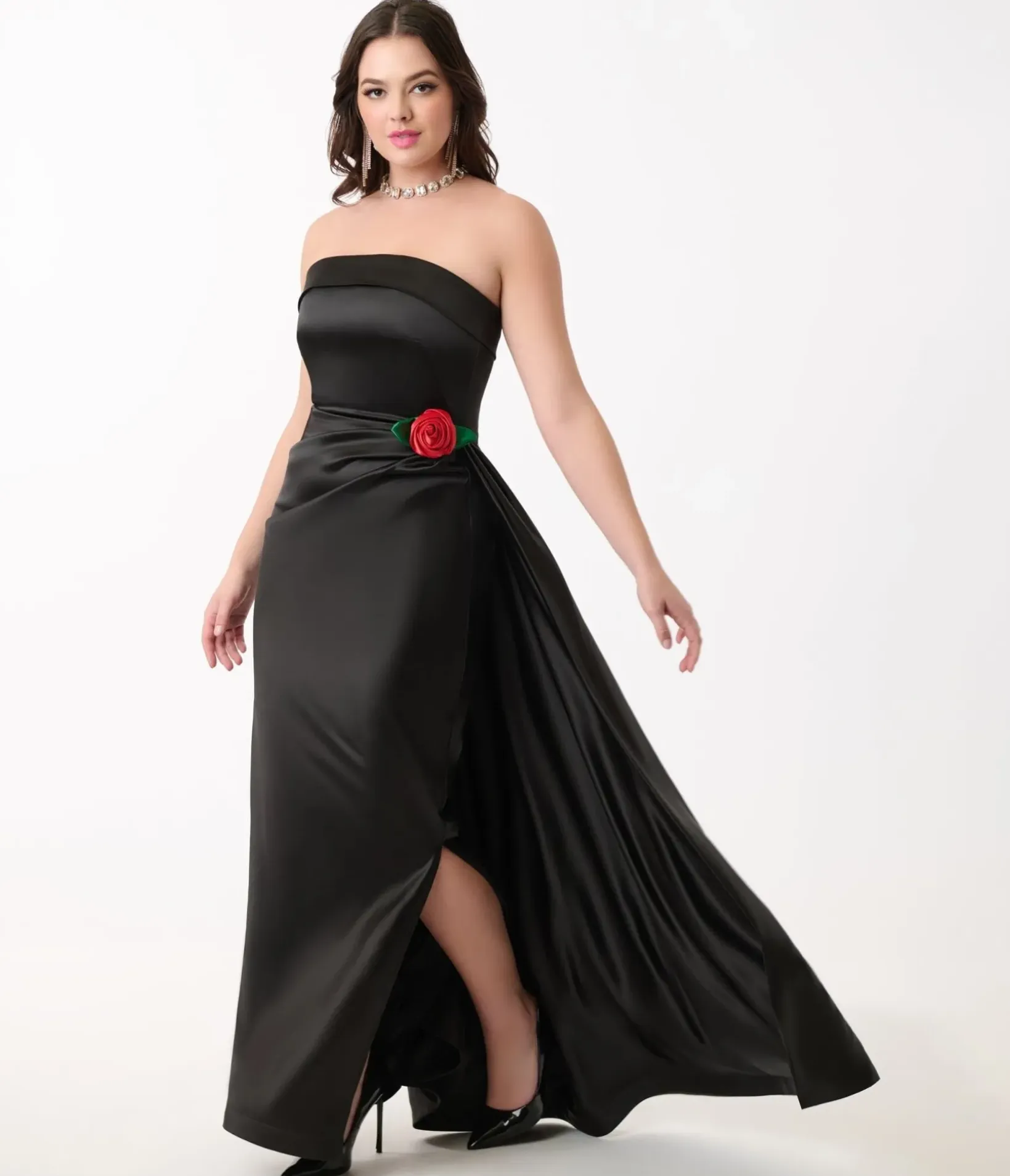 Unique Vintage Pencil|Everyday Dresses>1950s Black Satin Strapless Enchanted Evening Gown