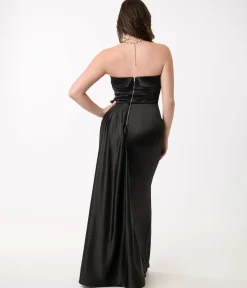 Unique Vintage Pencil|Everyday Dresses>1950s Black Satin Strapless Enchanted Evening Gown