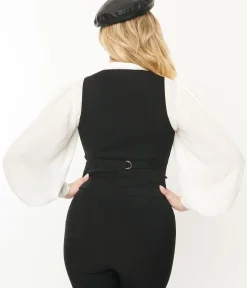 Unique Vintage All Things Black>1940s Black & Silver Bat Button Up Vest