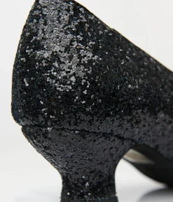 Unique Vintage Special Occasion|All Things Black>1950s Black Sparkle Pointed Kitten Heels