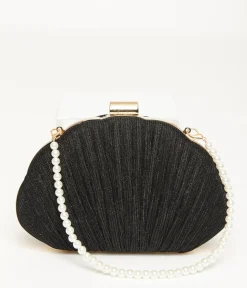 Unique Vintage All Things Black>1950s Black Sparkle Scallop Handbag
