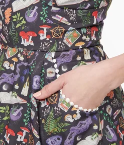 Unique Vintage Swing|Pocket Dresses>1950s Black Spellbinding Print Swing Dress