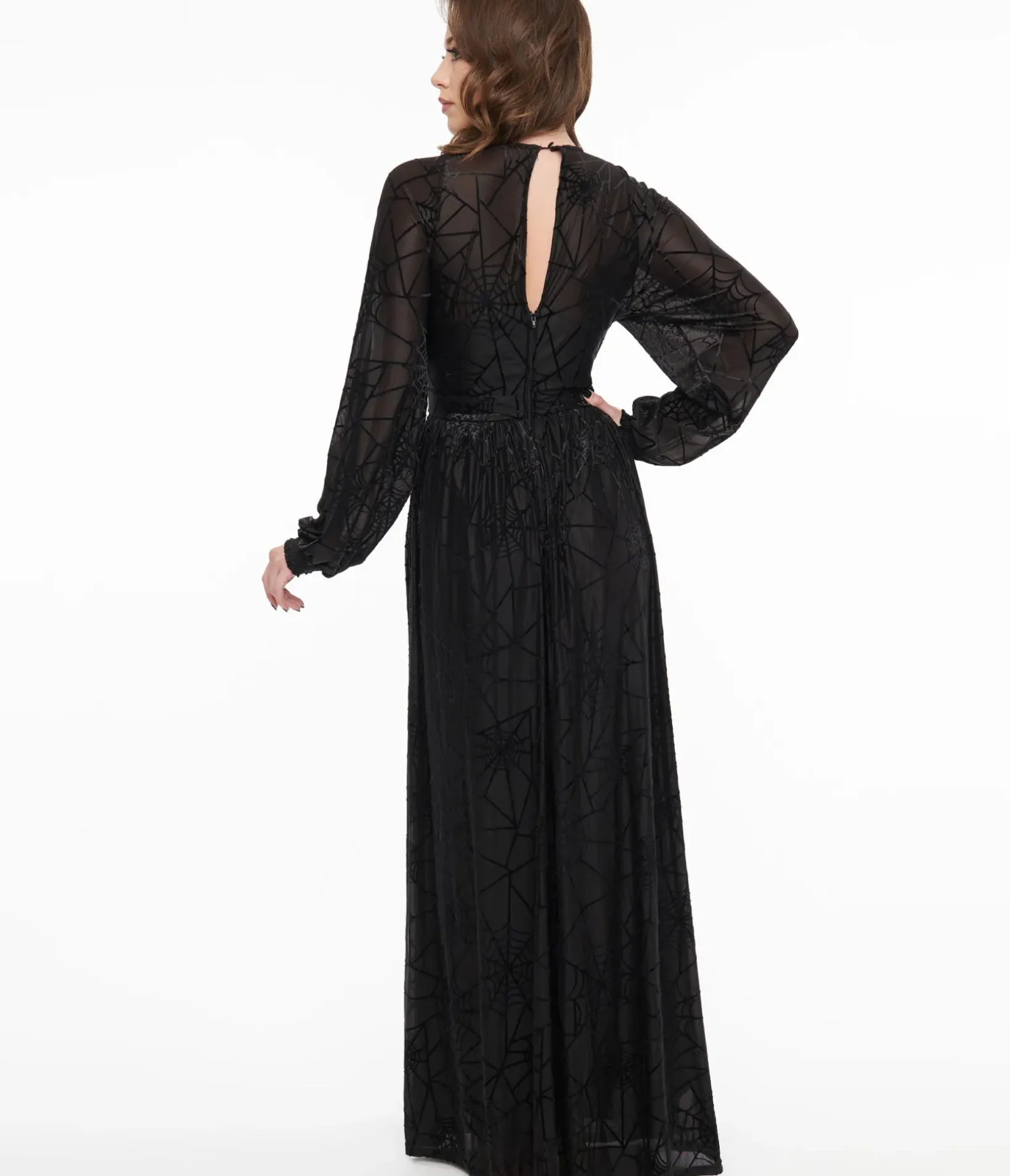 Unique Vintage Everyday Dresses|All Things Black>1970s Black Spiderweb Maxi Dress