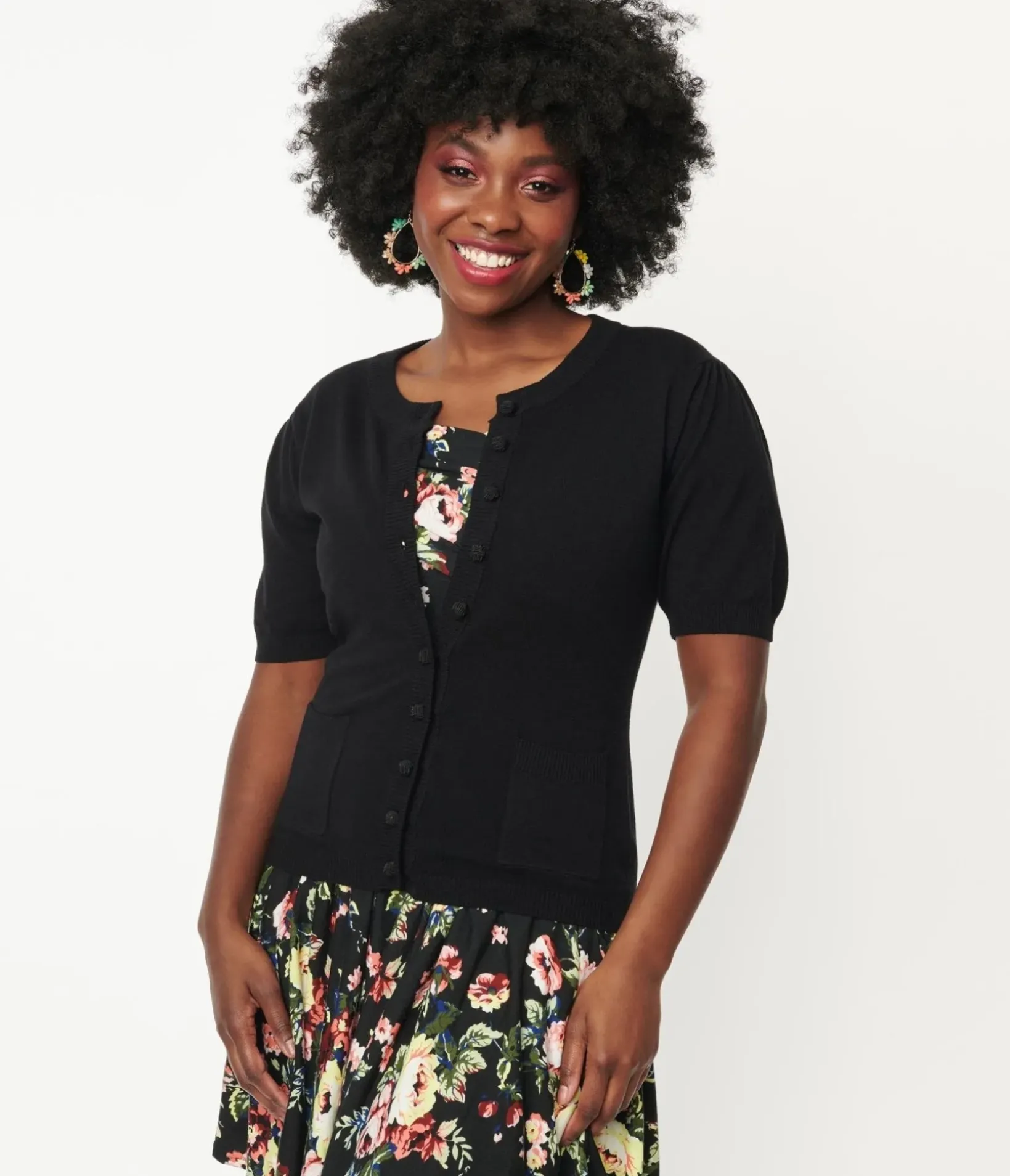 Unique Vintage Sweaters & Cardigans|Work Wear>1940s Black Telluride Cardigan Sweater