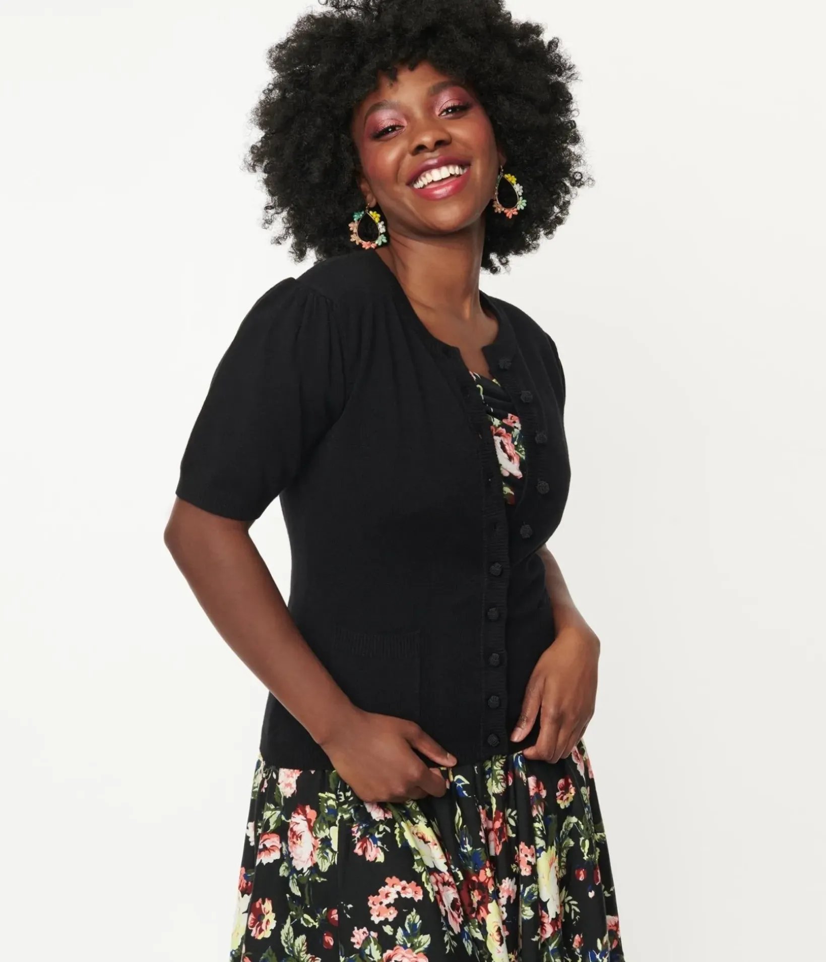 Unique Vintage Sweaters & Cardigans|Work Wear>1940s Black Telluride Cardigan Sweater
