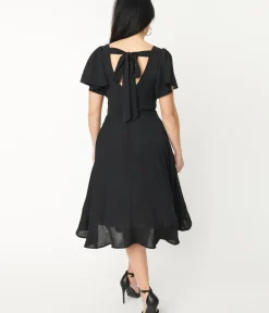 Unique Vintage Swing|Pocket Dresses>1940s Black Texture Swing Dress