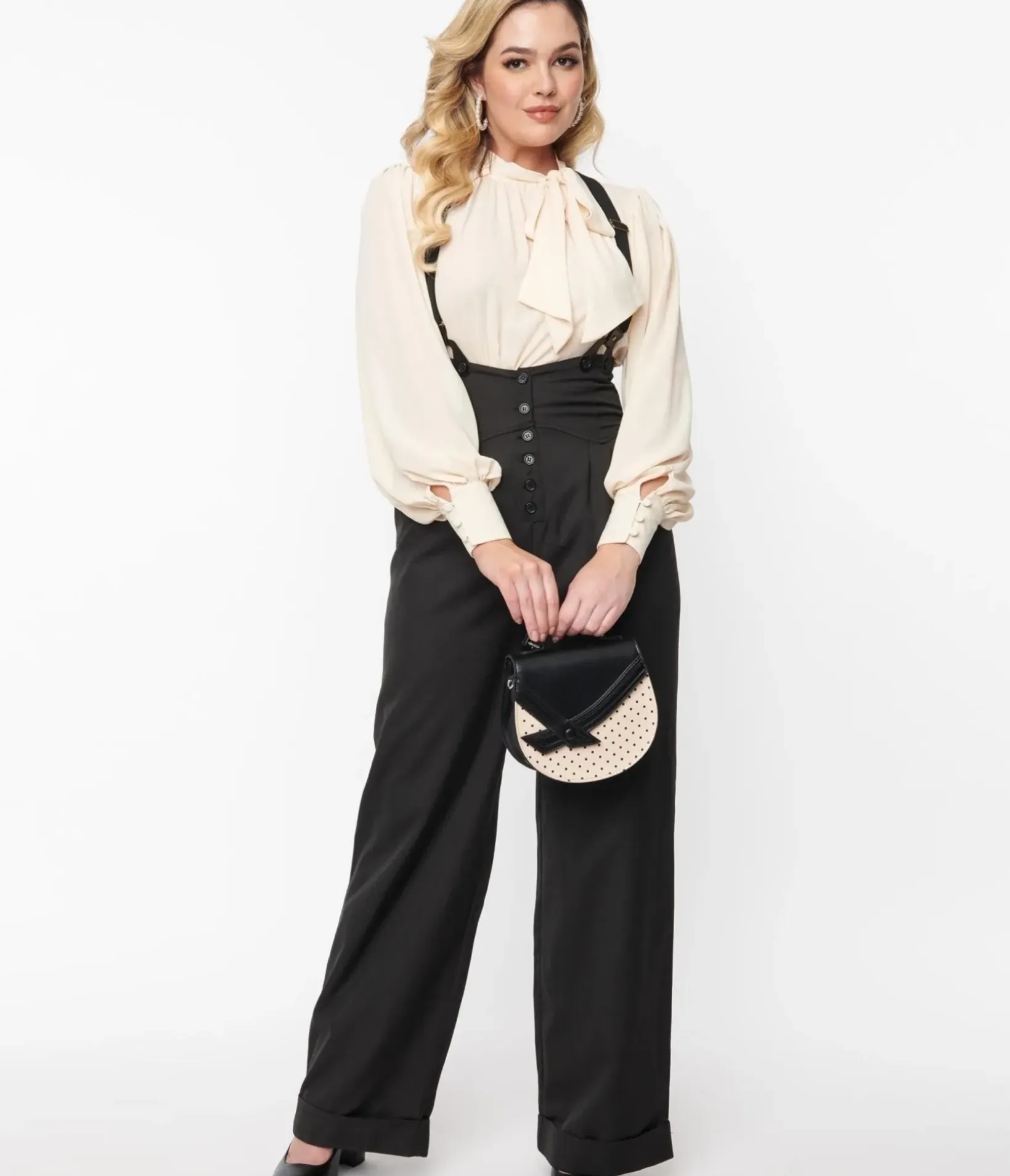 Unique Vintage Pants|All Things Black>1930s Black Thelma Suspender Pants