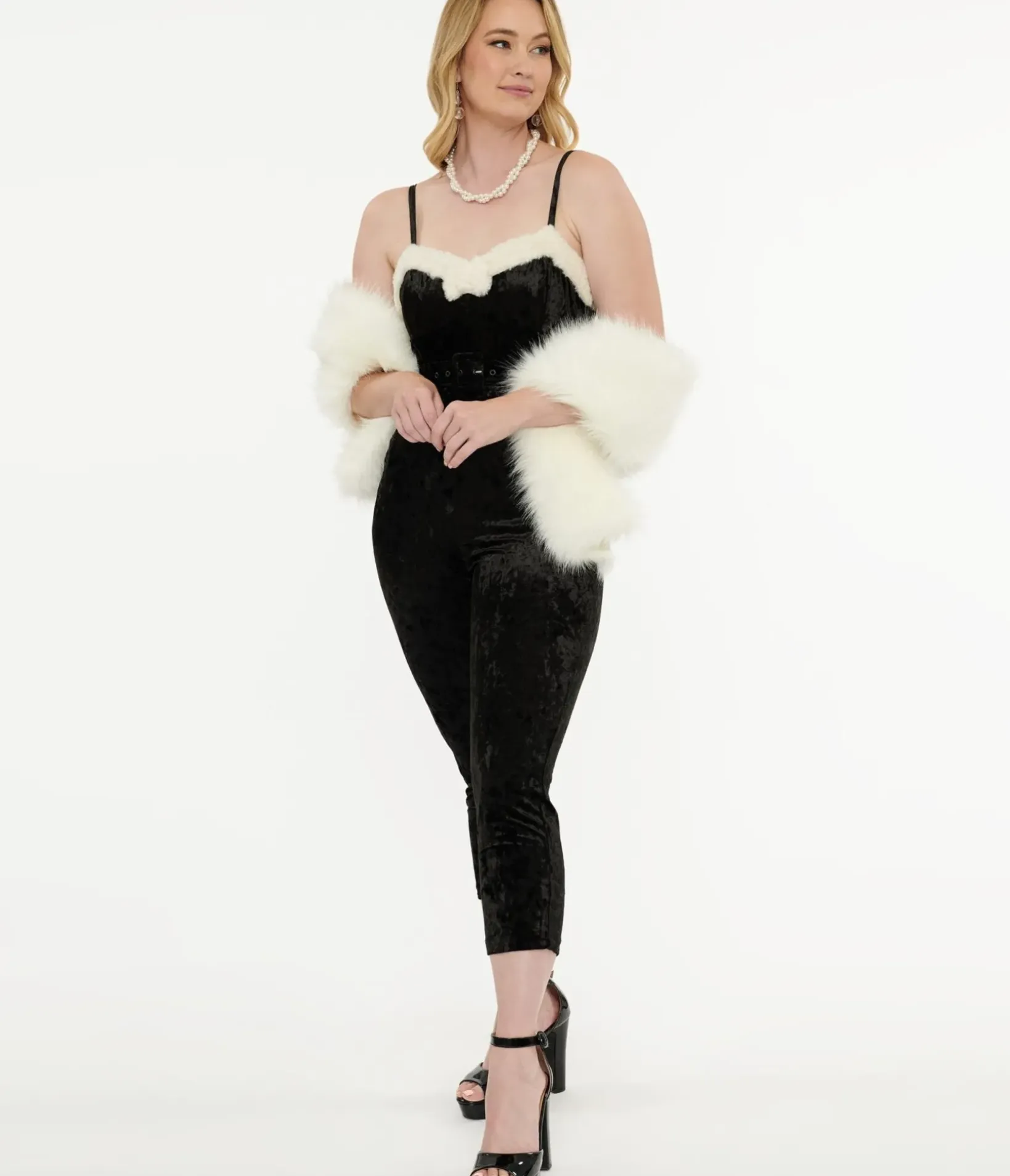 Unique Vintage Rompers & Jumpsuits|All Things Black>1950s Black & White Faux Fur Cropped Jumpsuit