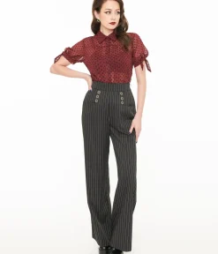 Unique Vintage Pants|All Things Black>1940s Black & White Pin Stripe High Waist Sailor Ginger Pants