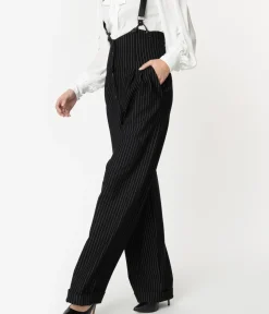 Unique Vintage Pants|All Things Black>1930s Black & White Pin Stripe Thelma Suspender Pants