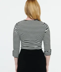 Unique Vintage All Things Black>1950s Black & White Stripe Cutout Neck Tie Top